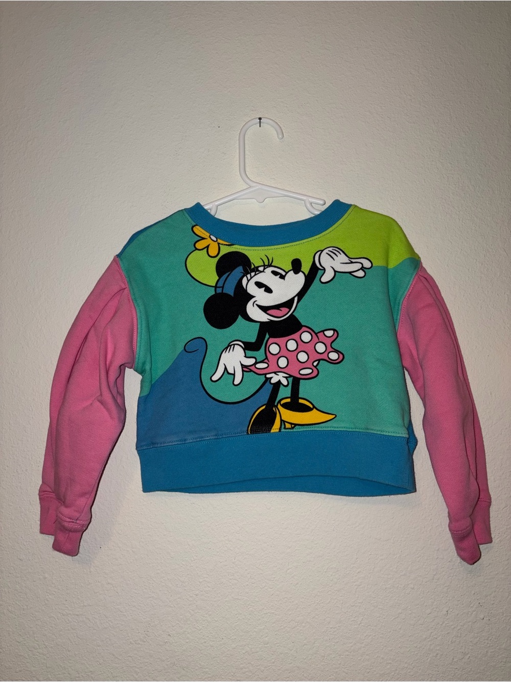 Disney Minnie Mouse Colorblock Crewneck - Teal, Pink, Yellow